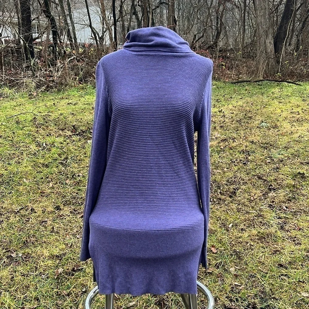 Adrienne Vittadinni Women’s Cowl Neck Sweater Tunic Long Sleeve Purple Small